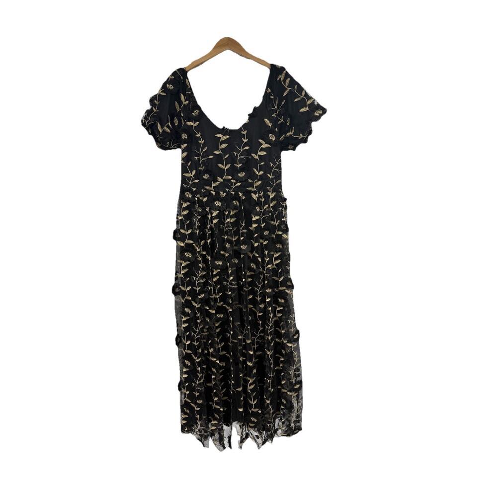 ARULA Black Maxi Dress with Cream Floral Stitching - Picture 2 of 9